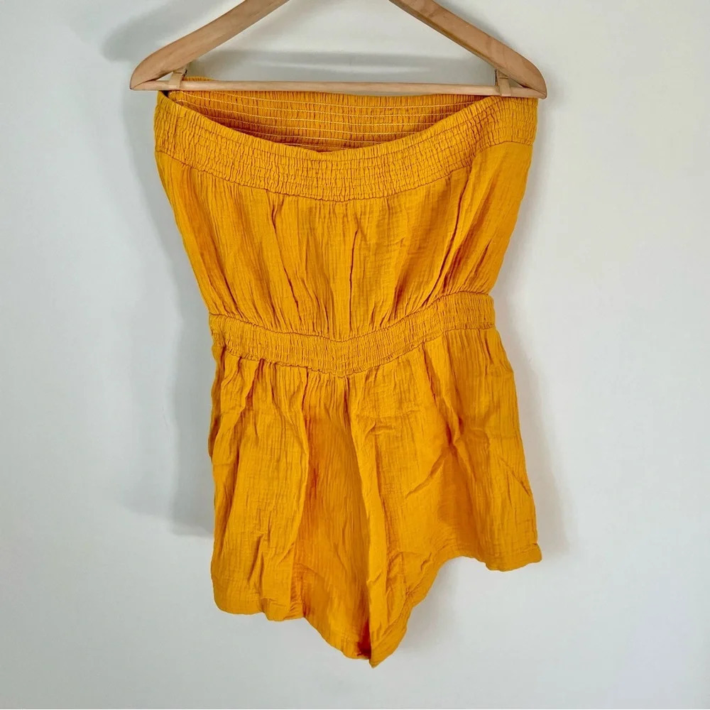Shein Cotton Gauzy Shirred Panel Tie Waist Tube Romper - Picture 5 of 5